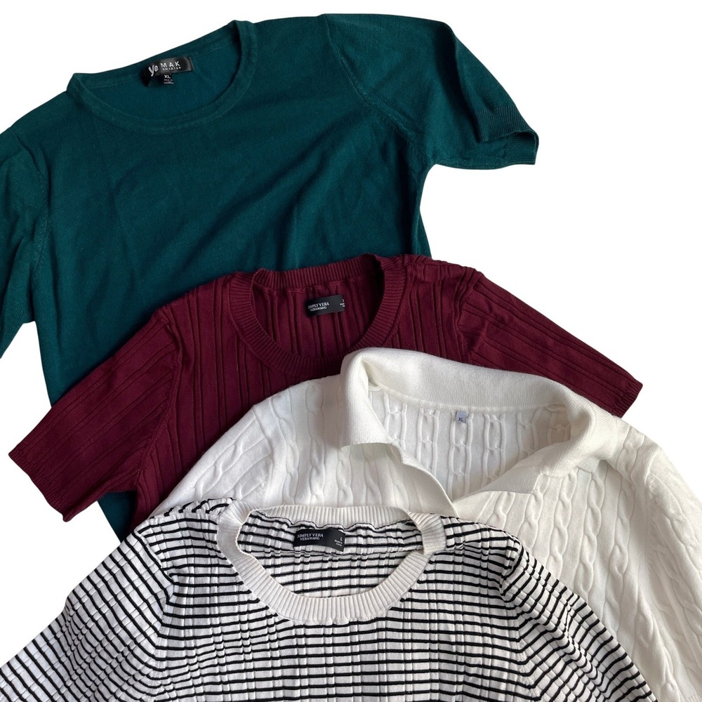 Mixed Brand Cotton Blend Women L XL Slim Fit Short Sleeve Summer Sweater Lot